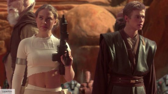 Natalie Portman as Padme and Hayden Christensen as Anakin Skywalker in Attack of the Clones