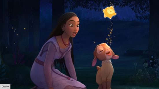 Wish release date: Asha and her goat Valentino talking to a fallen star in the Disney movie Wish 
