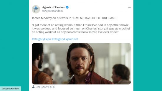 A screenshot of a Twitter quote from James McAvoy on X-Men 