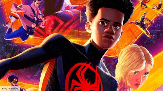 MIles Morales and Gwen Stacy loom large on the Across the Spider-Verse poster