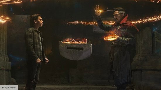 Pete Parker (Tom Holland) and Doctor Strange (Benedict Cumberbatch) in No Way Home