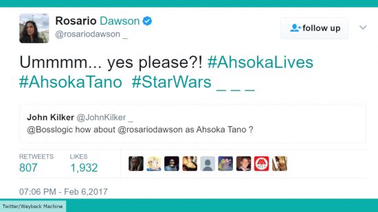Rosario Dawson manifested her Star Wars role in a tweet