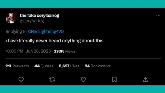 Cory Balrog's tweet