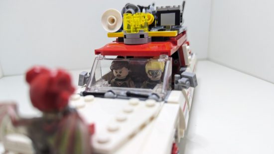 Lego Ghostbusters Ecto 1 & 2 set photo showing the view through the windscreen.