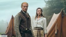 Sam Heughan as Jamie Fraser and Catriona Belfoe as Claire Fraser in Outlander season 7