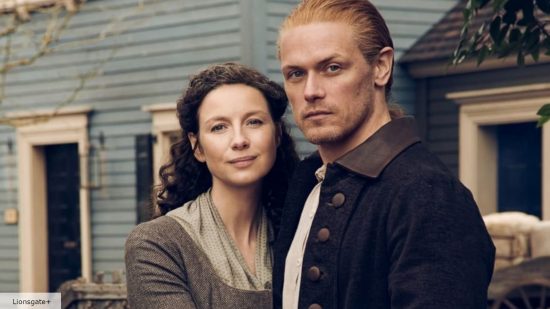 Sam Heughan and Caitriona Balfe as Jamie and Claire in Outlander season 7