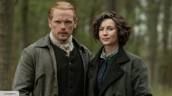 Catriona Balfe as Claire Fraser and Sam Heughan as Jamie Fraser in Outlander season 7