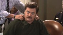 Nick Offerman as Ron Swanson in his best comedy series, Parks and Recreation
