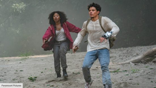 Rise of the Beasts ending explained: Anthony Ramos and Dominique Fishback as Noah and Elena in Rise of the Beasts