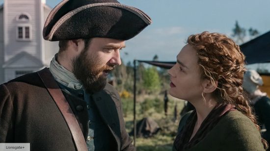 Sophie Skelton and Richard Rankin as Brianna and Roger in Outlander