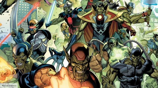 A group of Super-Skrulls attack New York during the Secret Invasion comic event