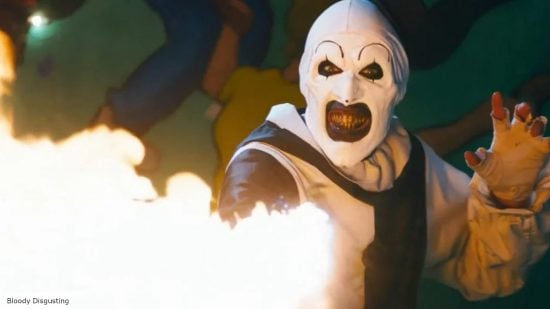 Terrifier 3 release date: Art the Clown holding a flame thrower 