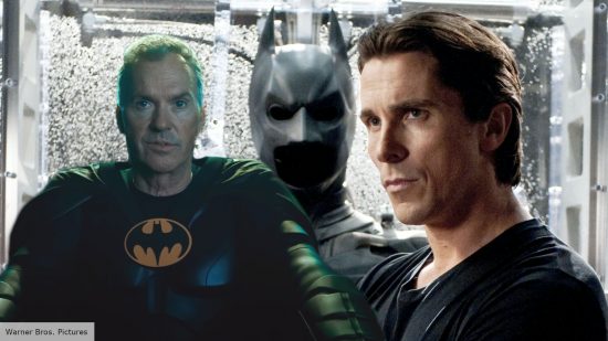Michael Keaton and Christian Bale as Bruce Wayne, aka Batman