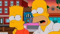 The Simpsons: Bart and Homer looking at each other