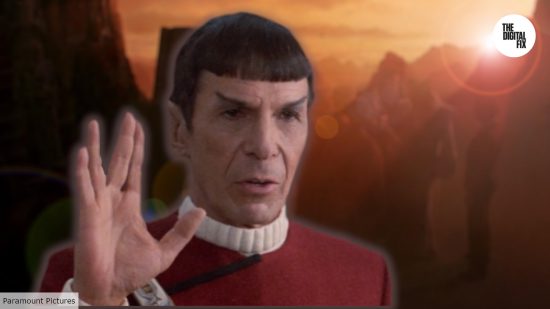 Leonard Nimoy as Spock doing the Vulcan salute