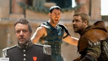 Russell Crowe in Les Mis, Gladiator, and Robin Hood