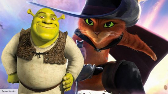 Mike Myers as Shrek and Antonio Banderas as Puss in Boots