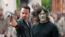 Andrew Lincoln and Norman Reedus as Rick and Daryl in The Walking Dead