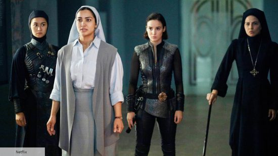 Alba Baptista as Ava, Kristina Tonteri-Young as Beatrice, and Mother Suspirium in Warrior Nun season 2