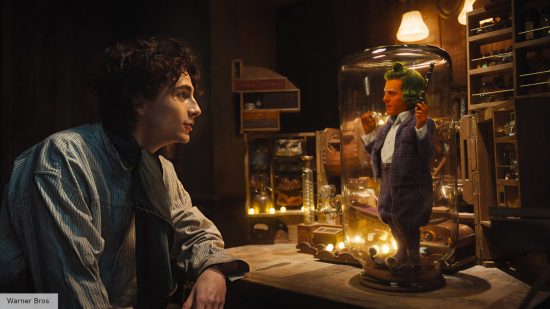 Wonka release date: Timothée Chalamet’s as Willy staring at an Oompa Loompa