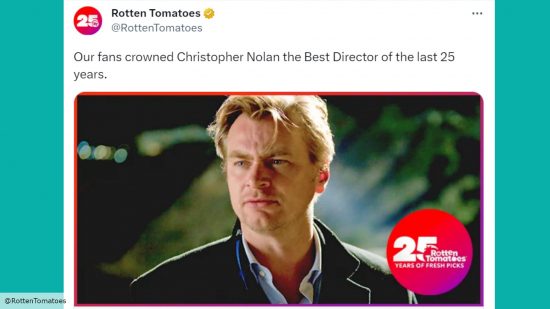 Rotten Tomatoes' tweet about Christopher Nolan
