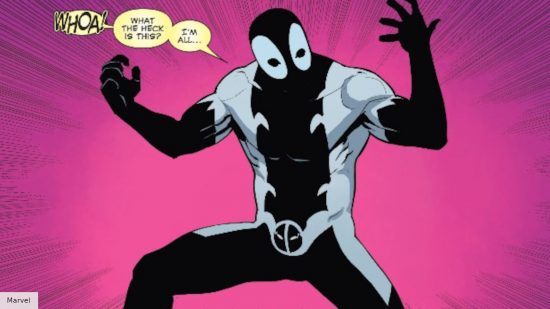 Deadpool wearing the Venom symbiote