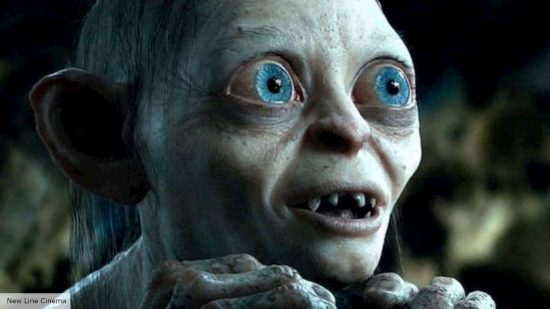 Gollum in Lord of the Rings explained: Gollum with wide eyes playing a game of riddles in The Hobbit 