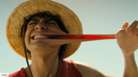 One Piece live-action devil fruit users: Luffy streching his mouth in the Netflix One Piece series