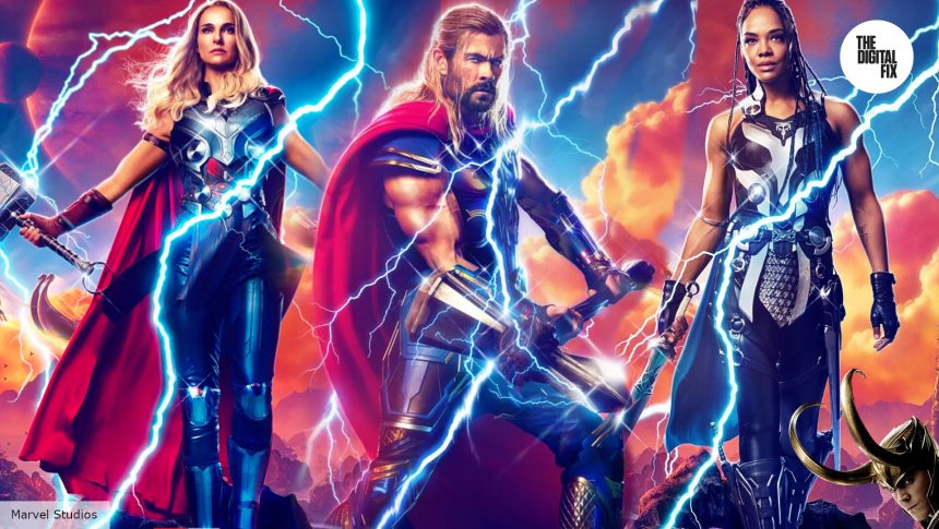 Thor cast header: Keira Knightley, Chris Hemsworth, and Tessa Thompson