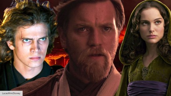 Hayden Christensen as Anakin Skywalker, Ewan McGregor as Obi-Wan Kenobi, and Natalie Portman as Padme Amidala from Star Wars