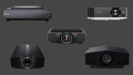 The best 4k projectors in a grey void.