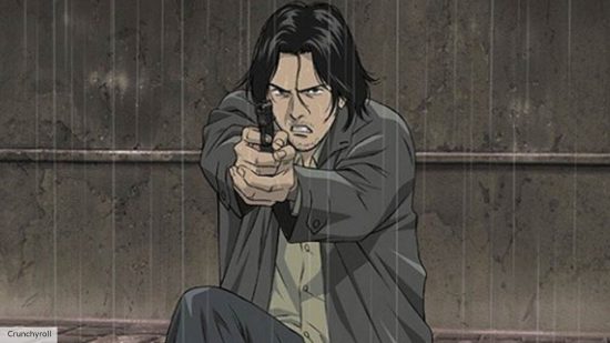 Best anime: Kenzo in Monster holding a gun in the rain 