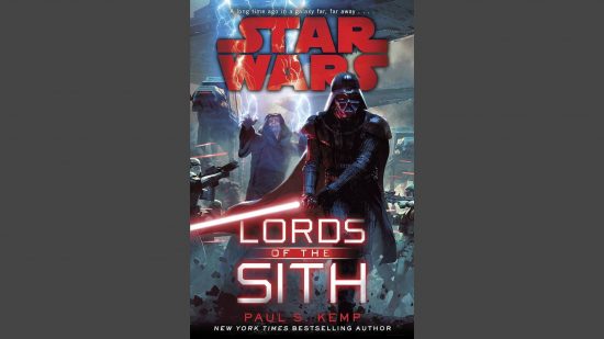 Best Star Wars novels: the Lords of the Sith. Image shows the book's cover, which has the Emperor and Darth Vader in battle.