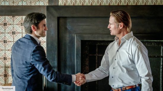 Best Yellowstone episodes: Wes Bentley and Josh Holloway as Jamie and Roarke in Yellowstone season 3 episode 1
