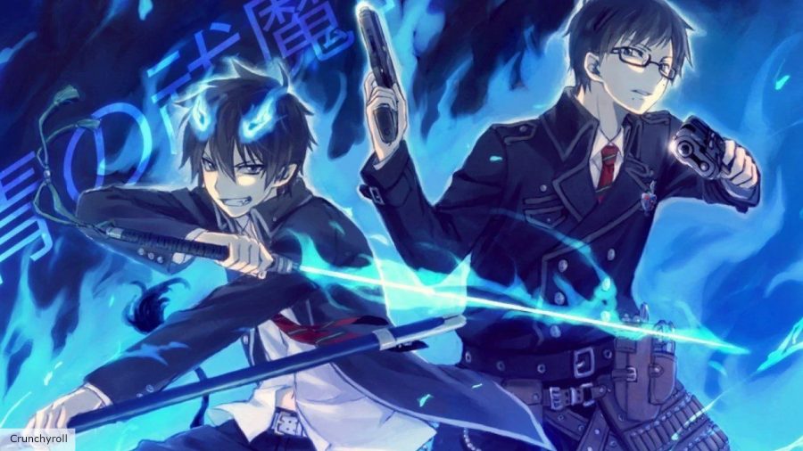 Blue Exorcist: Rin and Yukio holding weapons in the anime series
