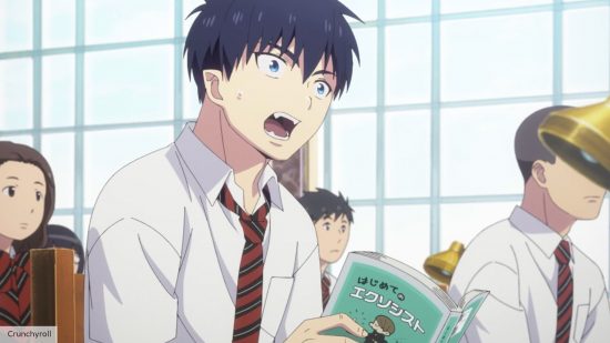 Blue Exorcist season 3 release date: Rin holding a book in shock in the anime