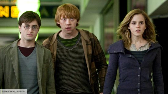 Daniel Radcliffe, Rupert Grint, and Emma Watson in Harry Potter and the Deathly Hallows Part One
