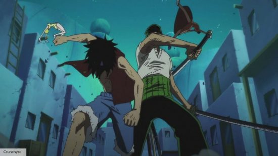 One Piece season 2 arcs: Zoro and Luffy fighting in the Whiskey Peak arc