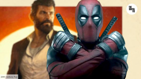 Ryan Reynolds as Deadpool with Logan poster behind