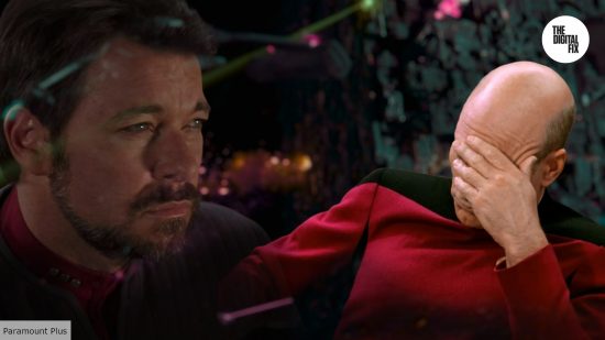 Picard face palm and Riker in Star Trek First Contact
