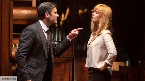 Wes Bentley and Kelly Reilly as Jamie and Beth arguing on Yellowstone