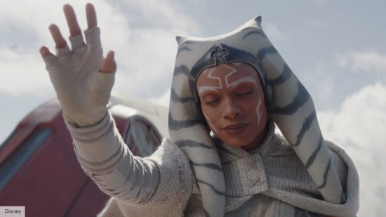 Ahsoka easter eggs: Ahsoka holding out her hand with eyes closed in episode 8 of the live-action Star Wars series