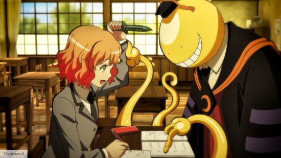 Best anime: Koro-sensei teaching a student who is trying to kill him with a knife in Assassination Classroom 