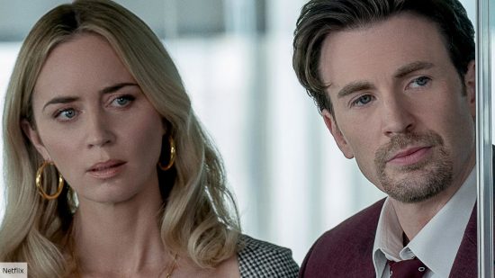 Emily Blunt and Chris Evans in Pain Hustlers: best Netflix movies