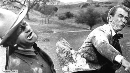 Best Westerns: James Stewart punching John Wayne in The Man Who Shot Liberty Valance 