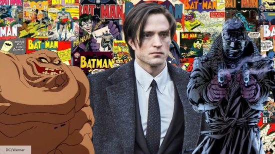 Robert Pattinson as Bruce Wayne in The Batman, with Clayface from Batman The Animated Series, and Hush from the comic books