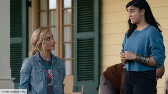 Brie Larson as Carol Danvers and Iman Vellani as Kamala Khan in The Marvels
