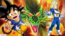 Goku in Dragon Ball GT, Shenron, and Vegeta in Super Saiyan from in Dragon Ball Z