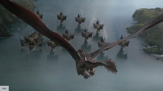 Aegon explained: A dragon flies over a fleet of ships