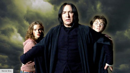 Emma Watson as Hermione Granger, Alan Rickman as Severus Snape, and Daniel Radcliffe as Harry Potter in the Prisoner of Azkaban